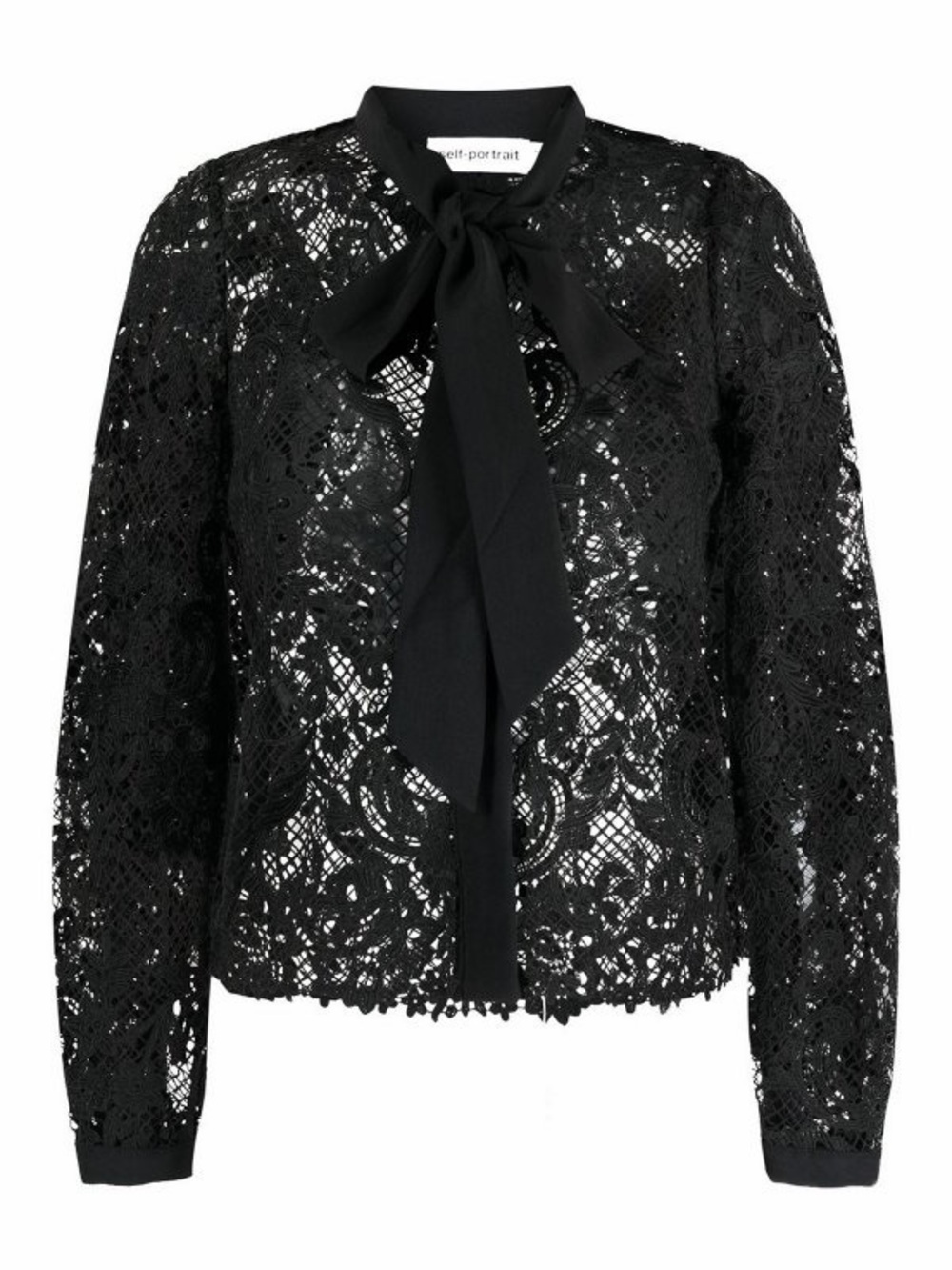 NWT Self-Portrait Black Lace Bow-Blouse Size 2